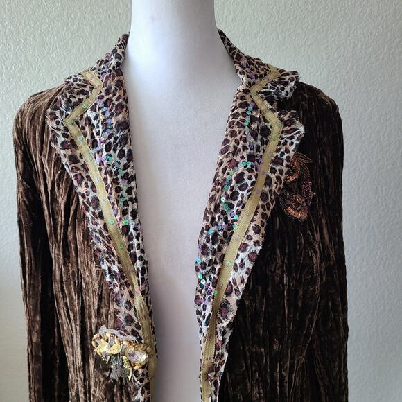 Passion Concept Beaded Lace Women's Top Cardigan SZ Small Brown Festival Boho - Picture 7 of 13